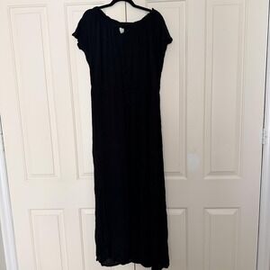 Level Eight Dress Large Black Off Shoulder Maxi Short Sleeve Side Slits Boho